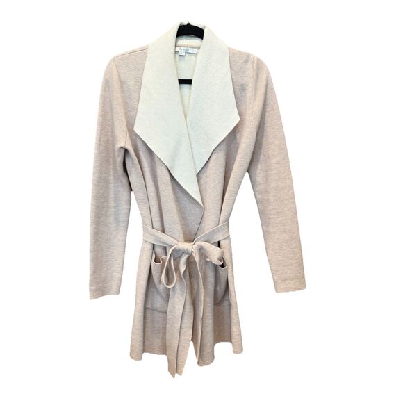 Boden Belted Waterfall Cardigan Tan‎ And Cream Size Medium Wool Blend Pockets - Picture 9 of 9